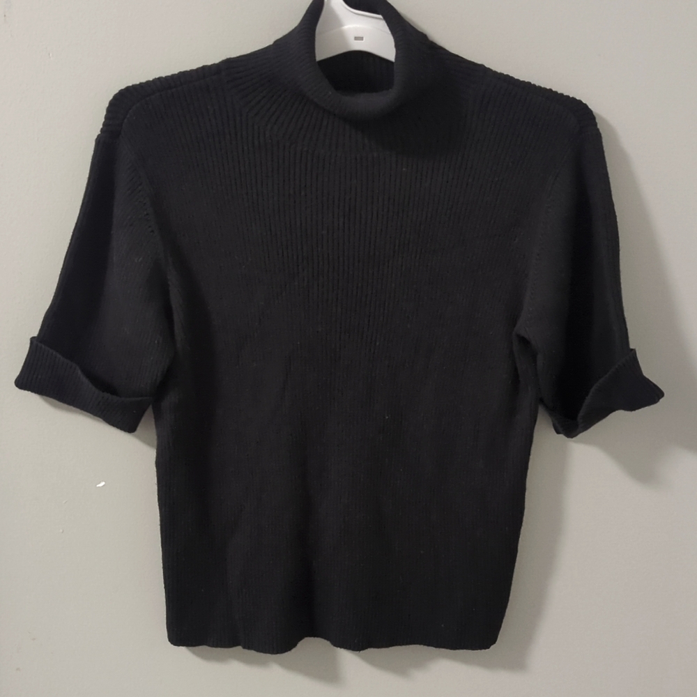 Talbots Black Short Cuffed Sleeve Turtleneck